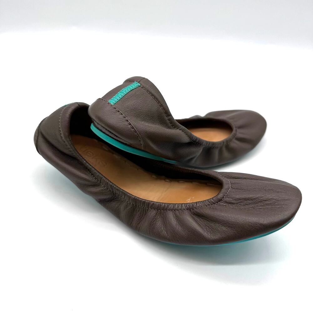TIEKS Chocolate Brown Ballet Flats Size 7 100% Leather Foldable Travel Packable